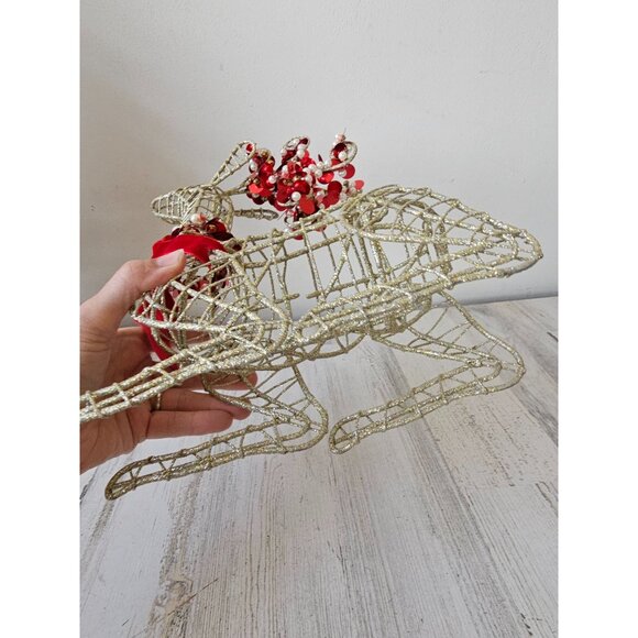 Pier 1 metal glitter gold sequin reindeer deer red decor centerpiece sparkle - Picture 11 of 11